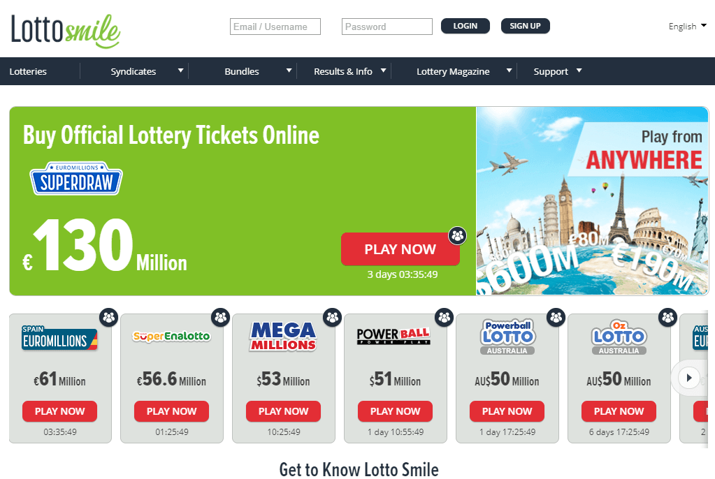LottoSmile homepage screenshot