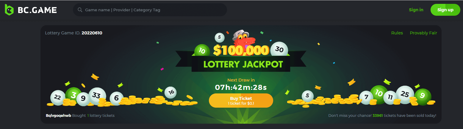 BC Game Crypto Lottery