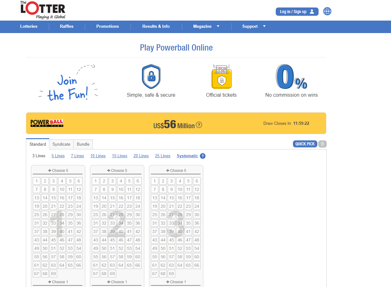 Powerball page at TheLotter