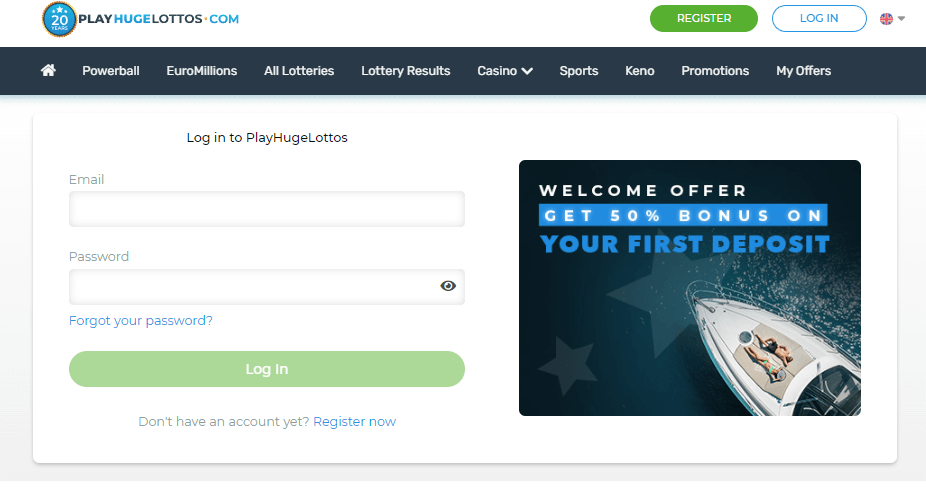 LOG IN at the top right corner