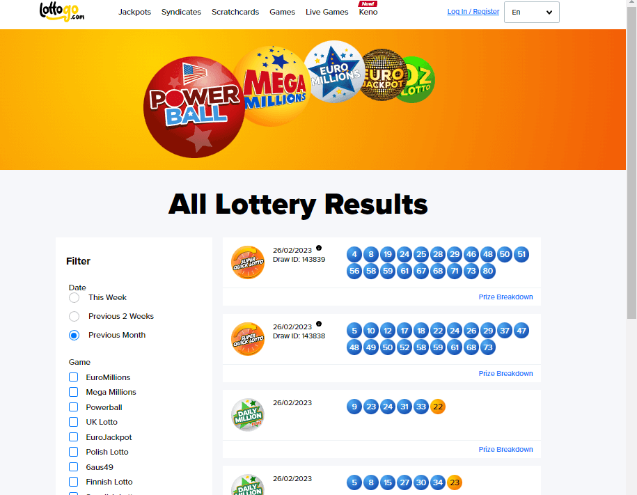 LottoGo All Lottery Results