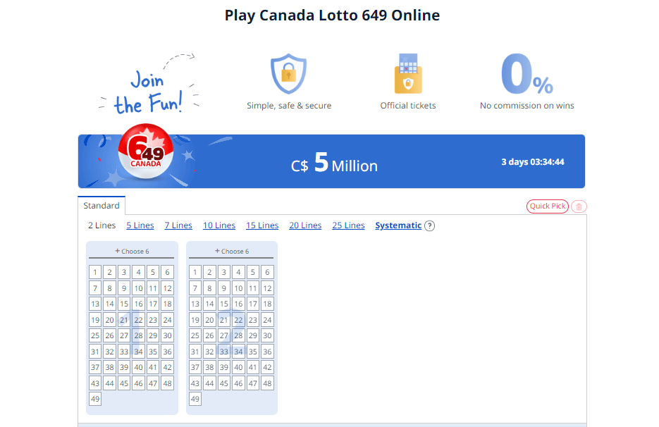 Play Canada Lotto 649 online