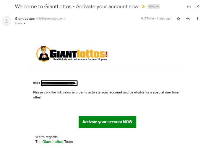 activate your GiantLottos account