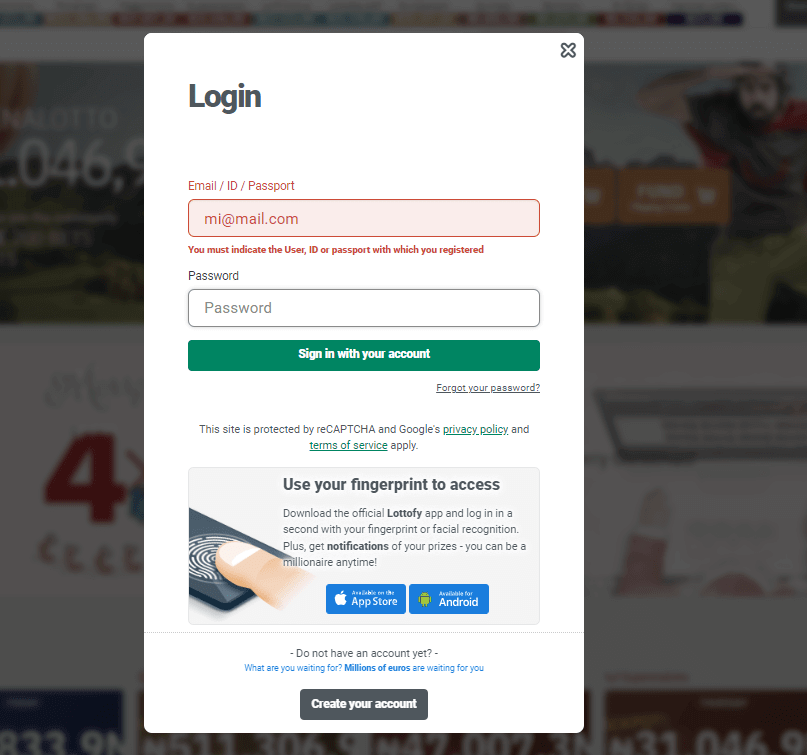 Log in with your details Lottofy