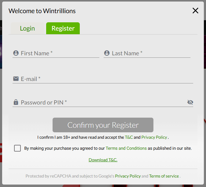 Fill in your name and login details