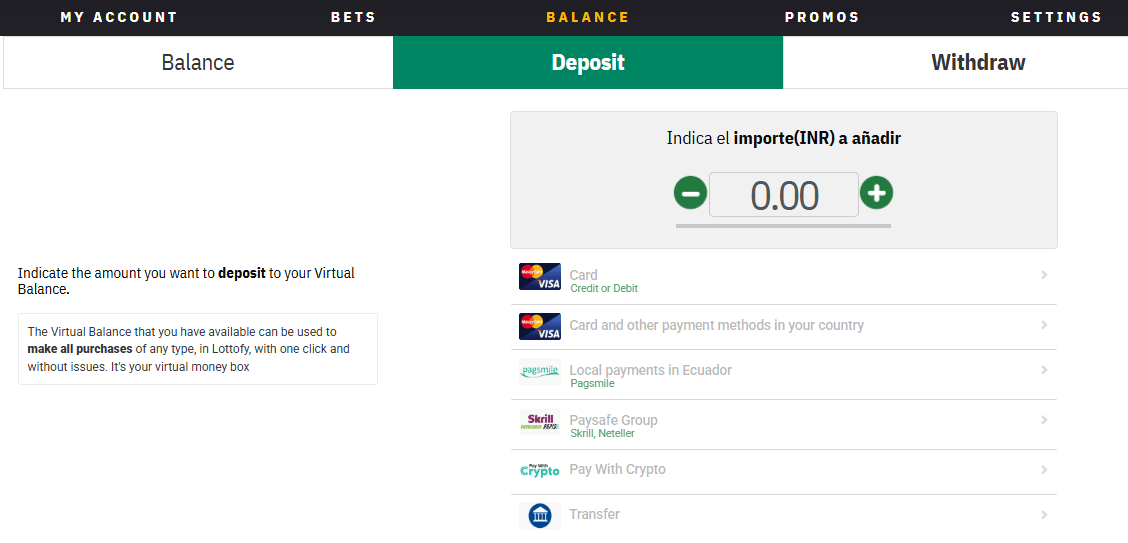 Define el monto total que deseas depositar