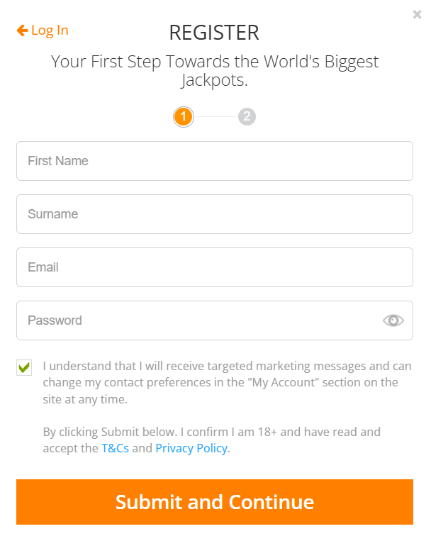create the Jackpot.com login details