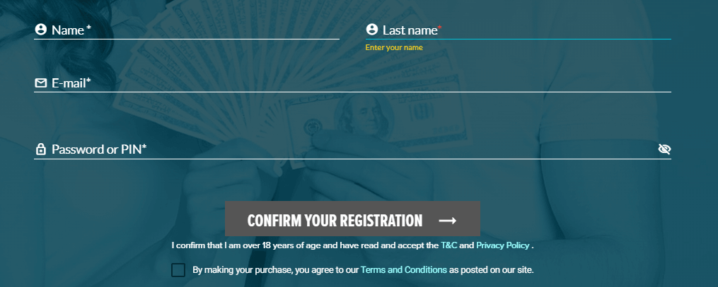 fill out first information at LottoKings