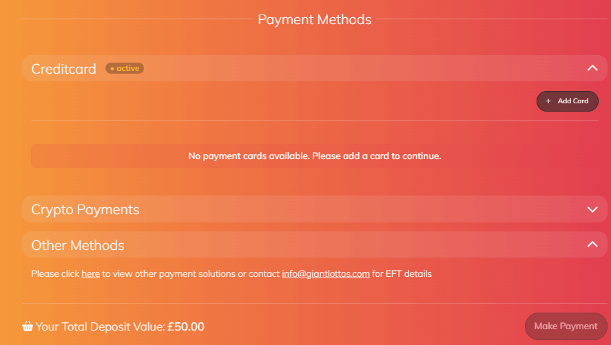 Пополните свой счет на GiantLottos