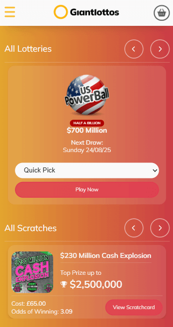 GiantLottos для мобильных устройств