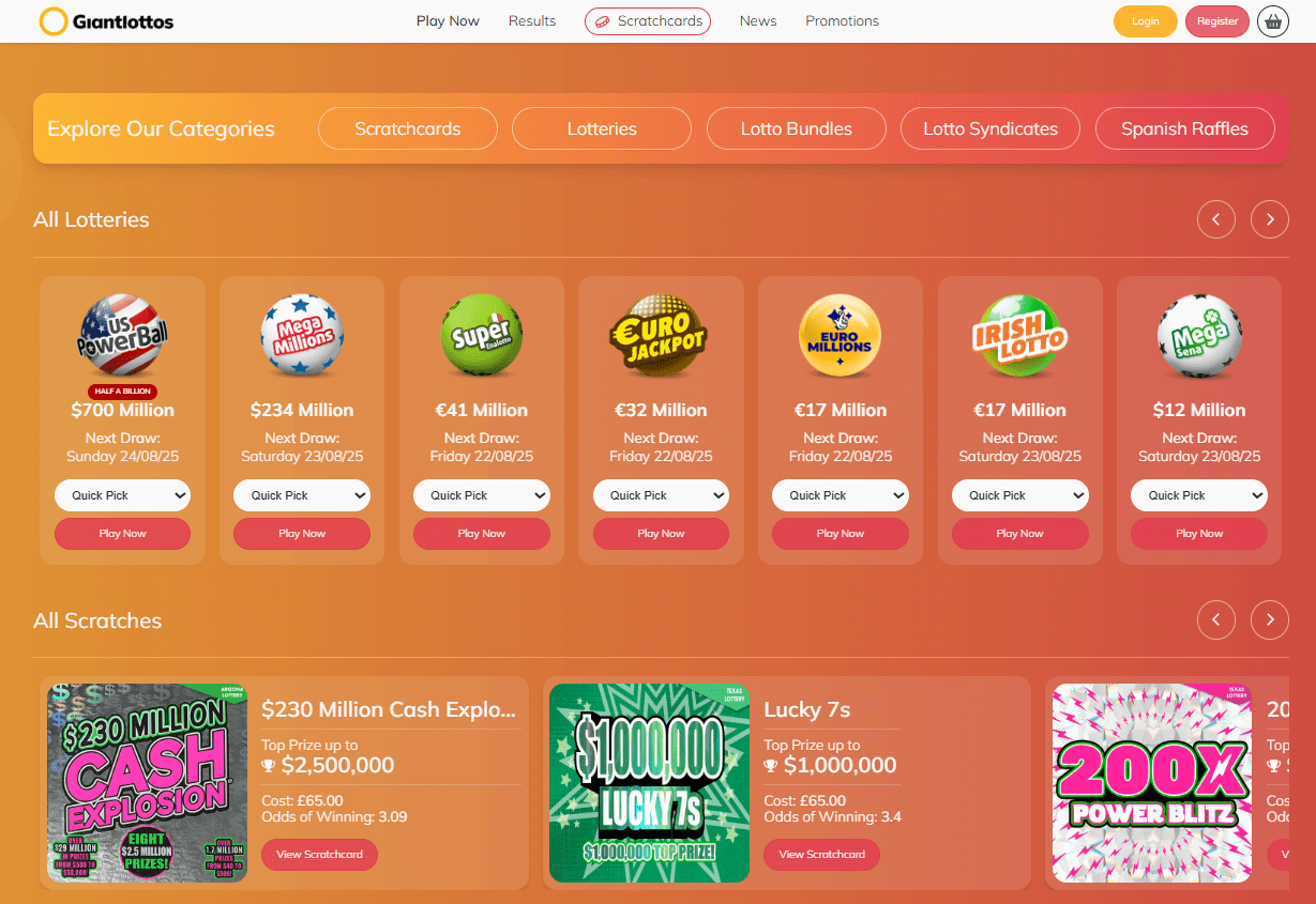 Удобный интерфейс GiantLottos