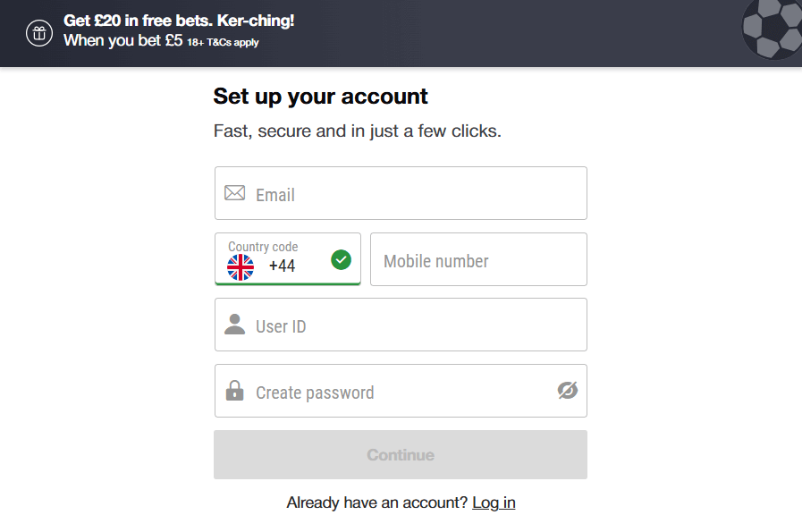 Página de registro da Ladbrokes Lotto